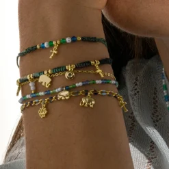 Pulsera de Plata de Ley 925 y Cristal Azul Oscuro acabado oro 18k - Dirhum