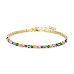 Pulsera de Plata de Ley 925 con Circonita Multicolor acabada en oro amarillo 18K - Tahu