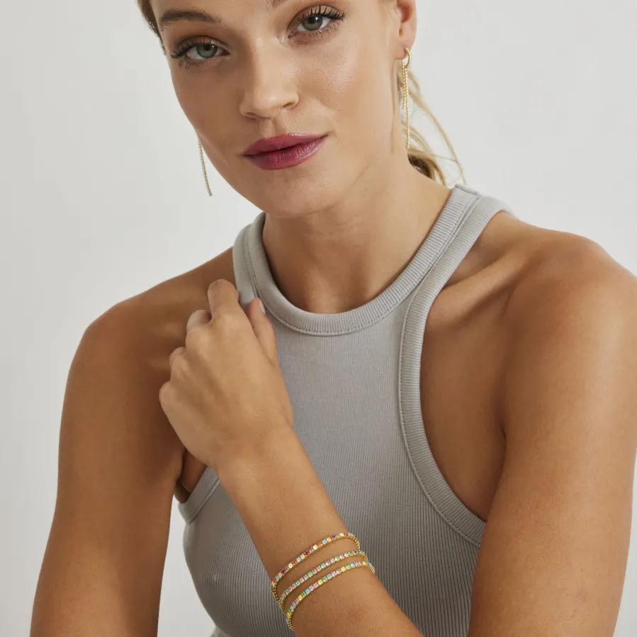 Pulsera de Plata de Ley 925 con Circonita Multicolor acabada en oro amarillo 18K - Tahu