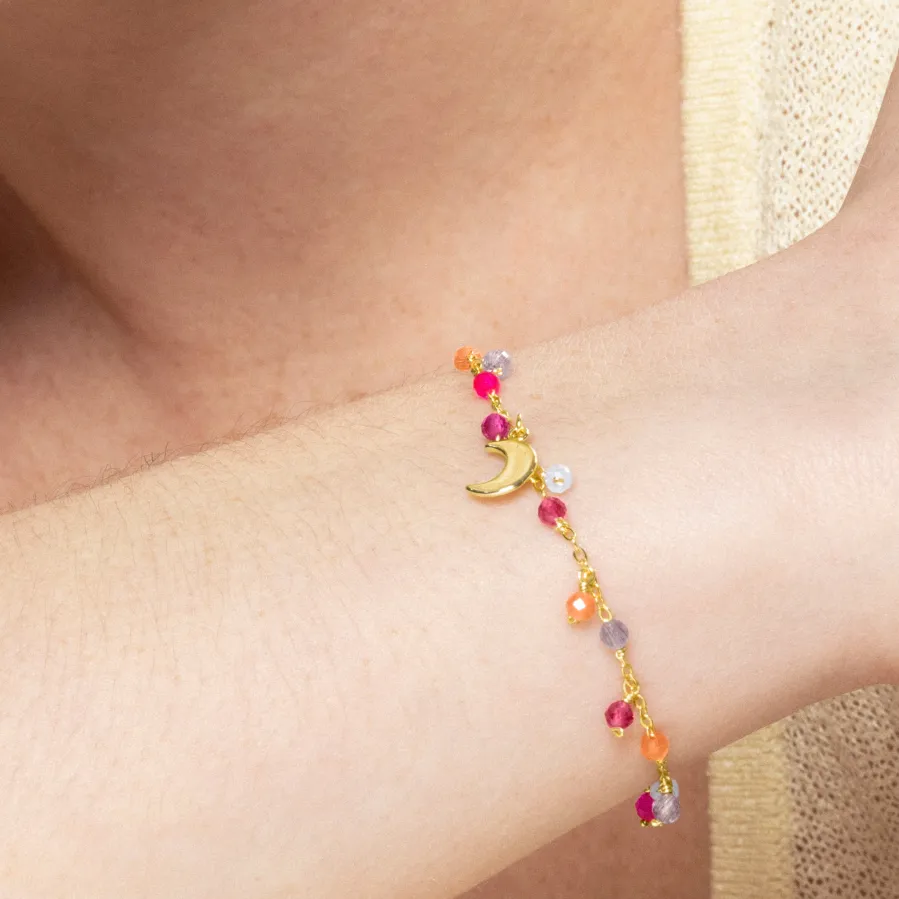 Pulsera de Plata de Ley 925 con Cristal Multicolor acabada en oro amarillo 18K - Tryx