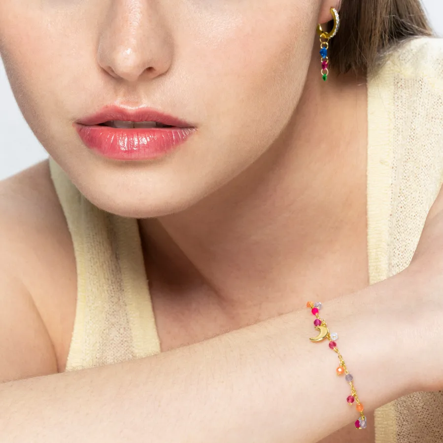 Pulsera de Plata de Ley 925 con Cristal Multicolor acabada en oro amarillo 18K - Tryx