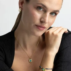 Pulsera de Plata de Ley 925 con Circonita Esmeralda acabada en oro amarillo 18K - Zysuo