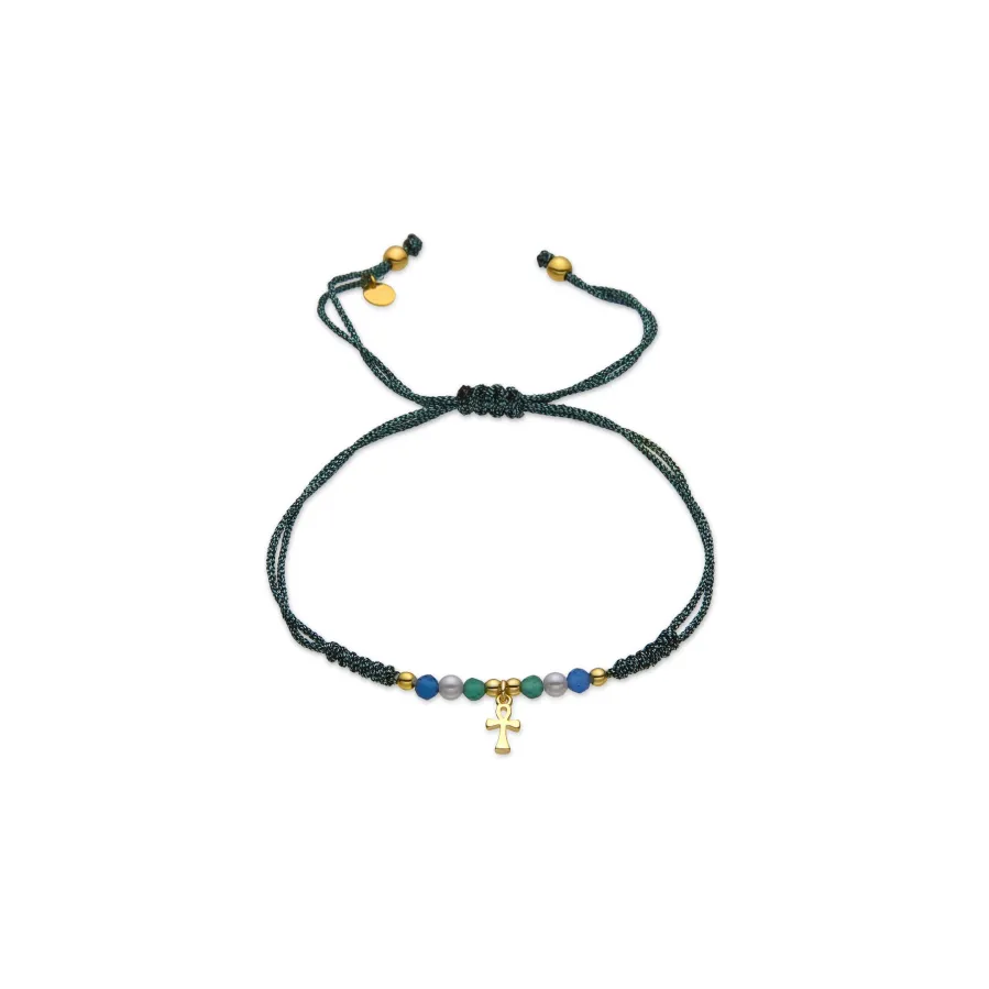 Pulsera de Plata de Ley 925 y Cristal Azul Oscuro acabado oro 18k - Kalau