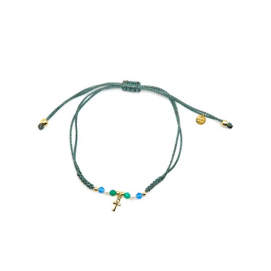Pulsera de Plata de Ley 925 y Cristal Azul Oscuro acabado oro 18k - Kalau