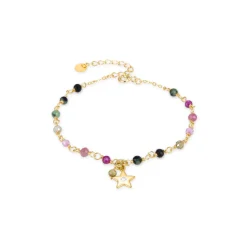 Pulsera de Plata de Ley 925 con Cristal Multicolor acabada en oro amarillo 18K - Suor