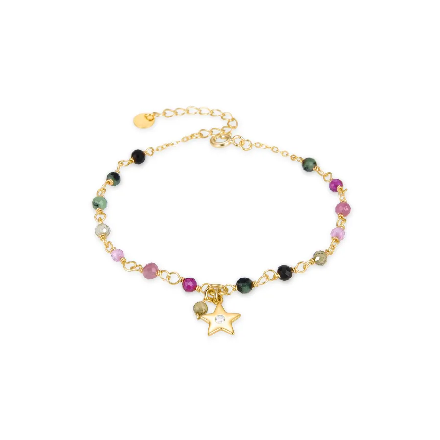 Pulsera de Plata de Ley 925 con Cristal Multicolor acabada en oro amarillo 18K - Suor