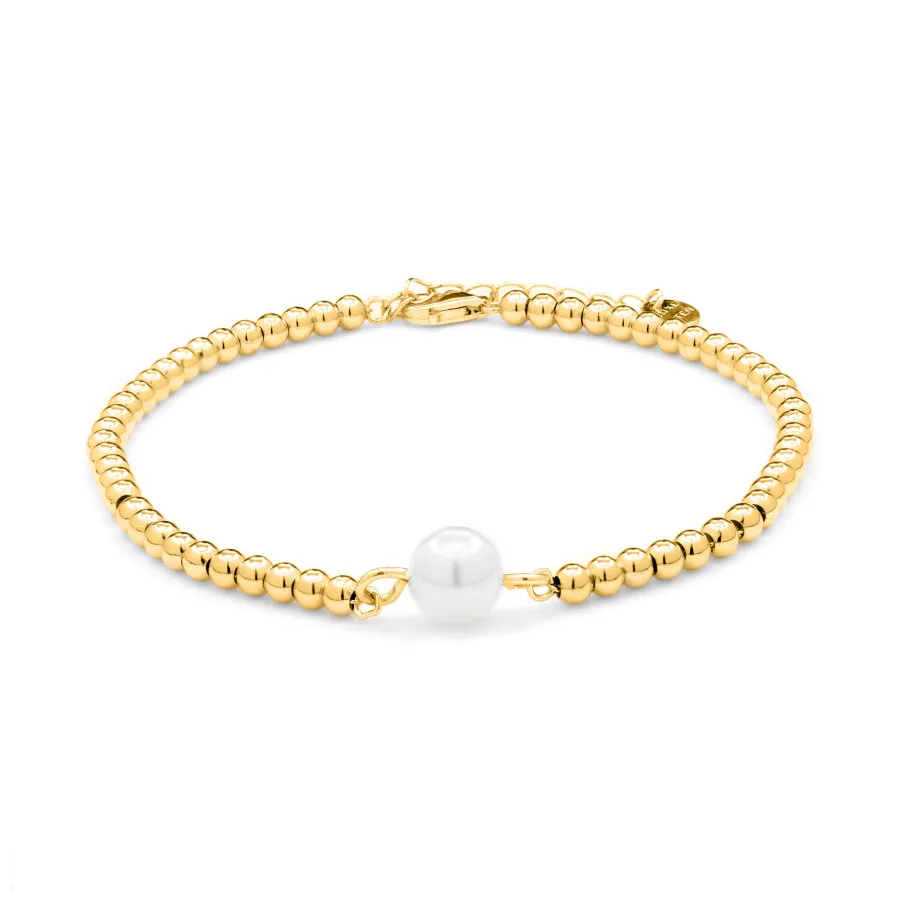 Pulsera de Plata de Ley 925 con Perla Blanca acabada en oro amarillo 18K - Nakuru