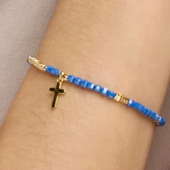 Pulsera de Plata de Ley 925 y Cristal Azul Oscuro acabado oro amarillo de 18k - Iszun