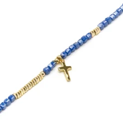 Pulsera de Plata de Ley 925 y Cristal Azul Oscuro acabado oro amarillo de 18k - Iszun