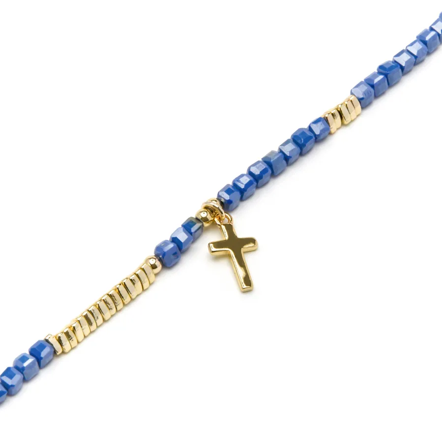 Pulsera de Plata de Ley 925 y Cristal Azul Oscuro acabado oro amarillo de 18k - Iszun