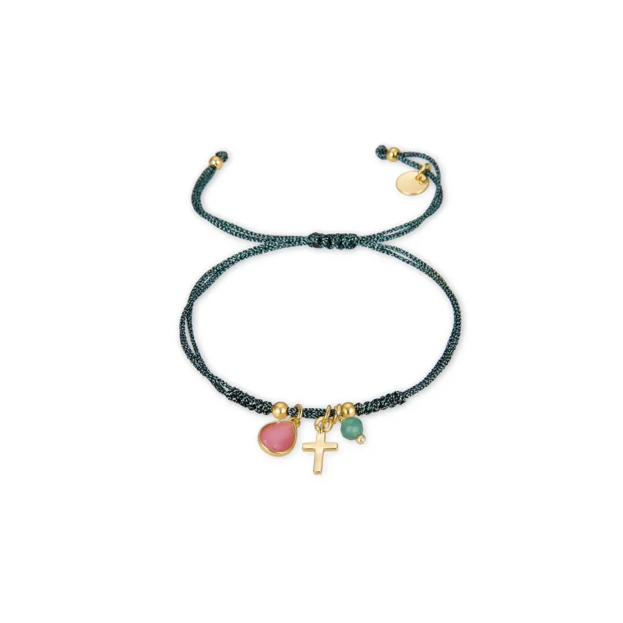 Pulsera de Plata de Ley 925 con Circonita Rosa acabada en oro amarillo 18K - Yazu