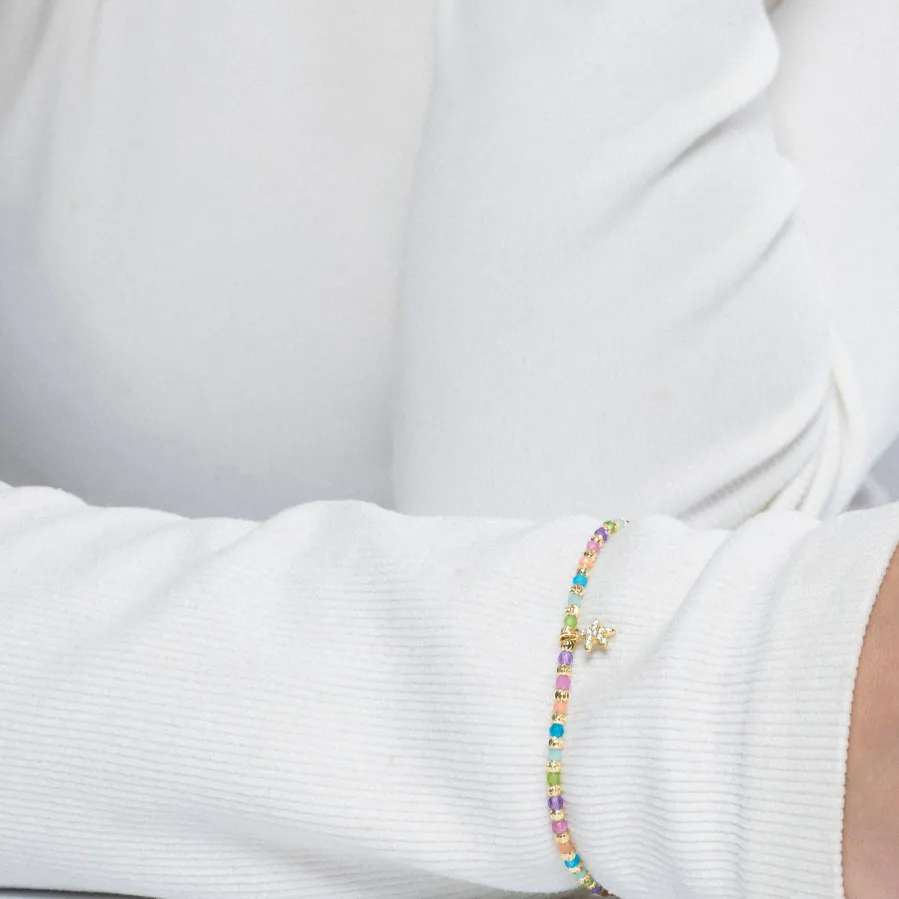 Pulsera de Plata de Ley 925 y Cristal Multicolor acabada en oro amarillo de 18k - Estrella