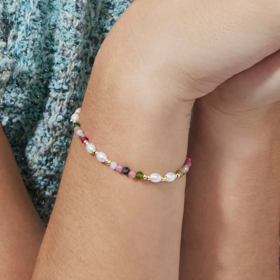 Pulsera de Plata de Ley 925 y Turmalina Multicolor acabado en oro amarillo de 18k - Gornus