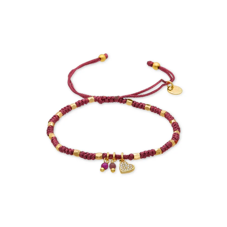 Pulsera de Plata de Ley 925 y Cristal Rosa acabada en oro amarillo 18K - Corazón