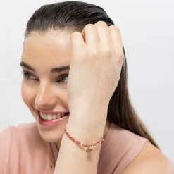 Pulsera de Plata de Ley 925 y Cristal Rosa acabada en oro amarillo 18K - Corazón