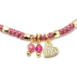 Pulsera de Plata de Ley 925 y Cristal Rosa acabada en oro amarillo 18K - Corazón