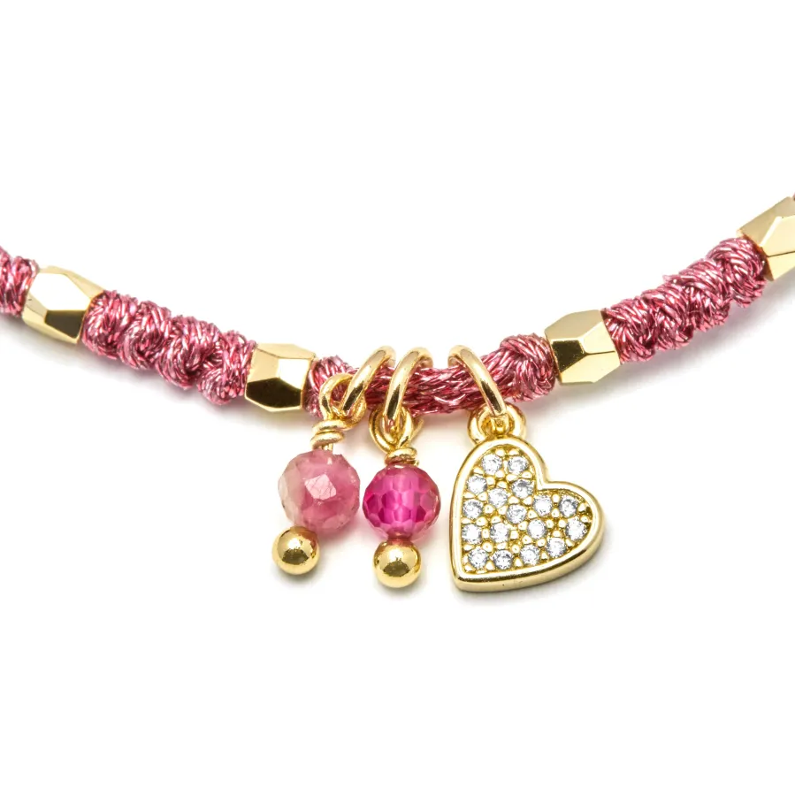 Pulsera de Plata de Ley 925 y Cristal Rosa acabada en oro amarillo 18K - Corazón