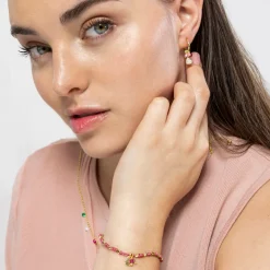 Pulsera de Plata de Ley 925 y Cristal Rosa acabada en oro amarillo 18K - Corazón