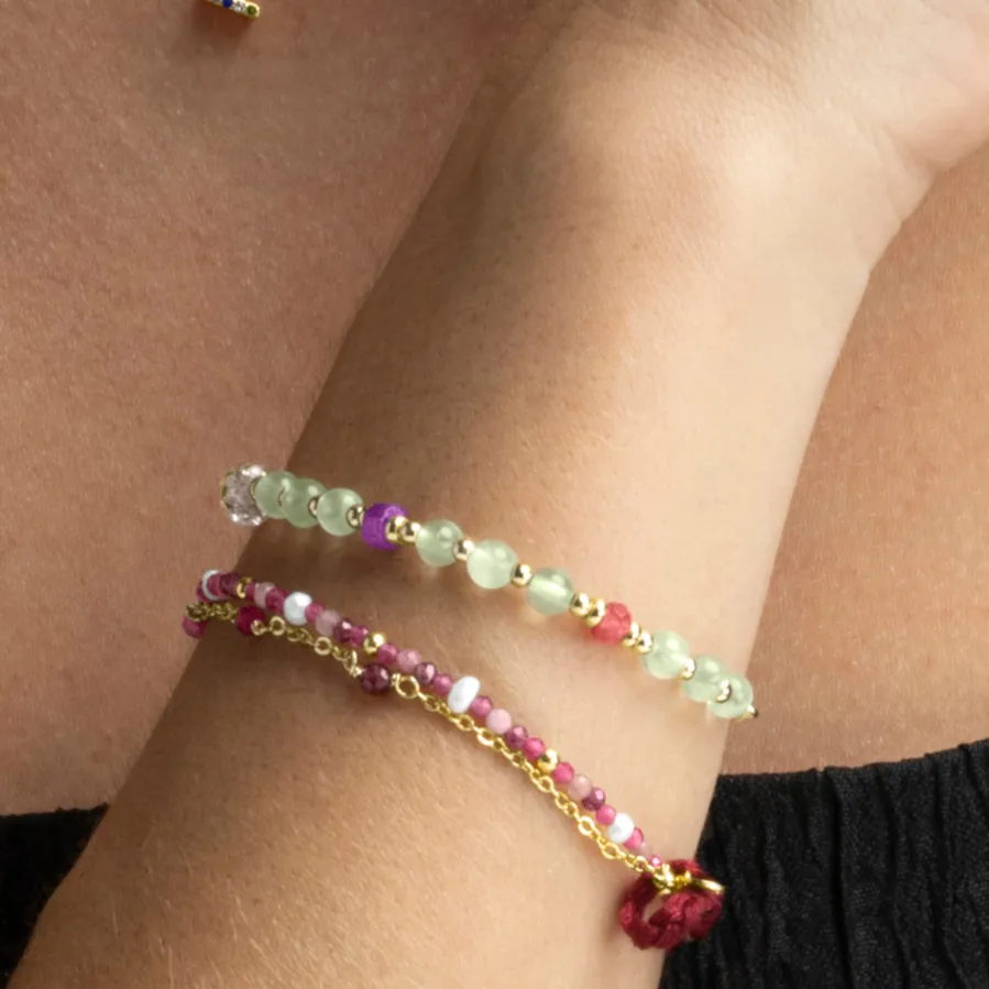 Pulsera de Plata de Ley 925 con Cuarzo Hidrotermal Amatista acabada en oro amarillo 18K - Asvorg