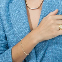 Pulsera de Plata de Ley 925 y Circonita Amatista acabado en oro amarillo 18k - Becle