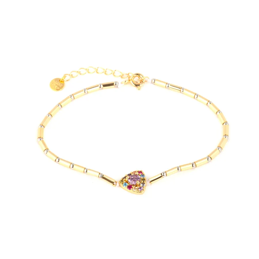 Pulsera de Plata de Ley 925 y Circonita Multicolor acabado en oro amarillo 18k - Aldra