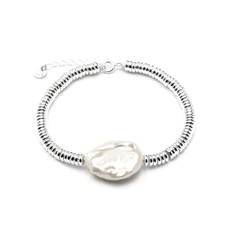 Pulsera de Plata de Ley 925 y Perla Blanca acabado rodio - Siever