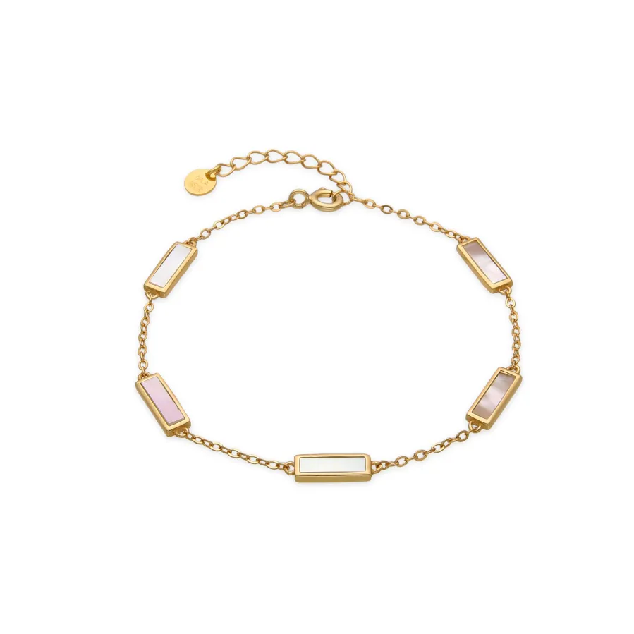 Pulsera de Plata de Ley 925 y Madreperla Blanca acabado oro 18k - Limy
