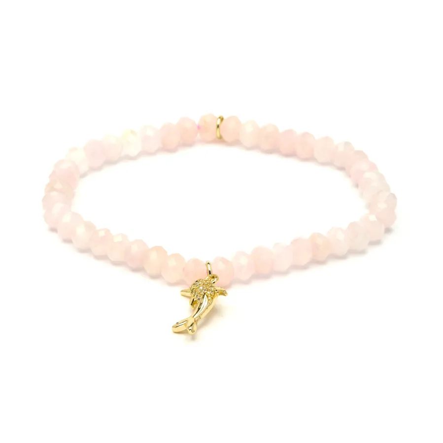 Pulsera de Plata de Ley 925 y Cuarzo Rosa acabado en oro amarillo 18k - Yifaw