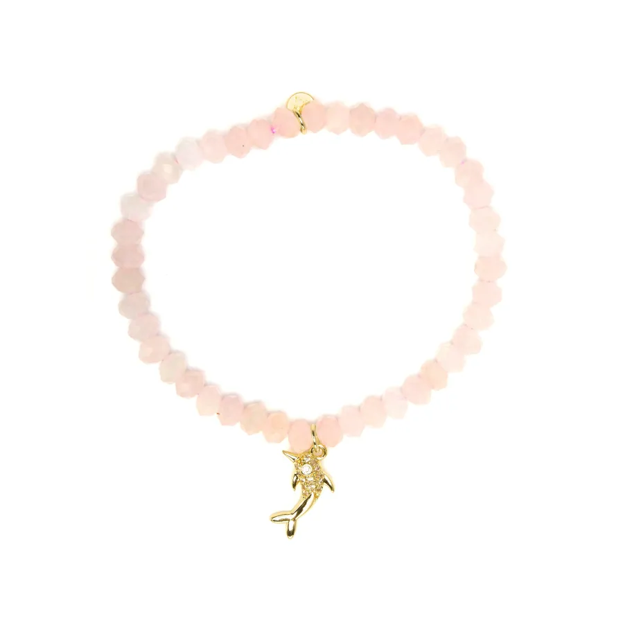 Pulsera de Plata de Ley 925 y Cuarzo Rosa acabado en oro amarillo 18k - Yifaw
