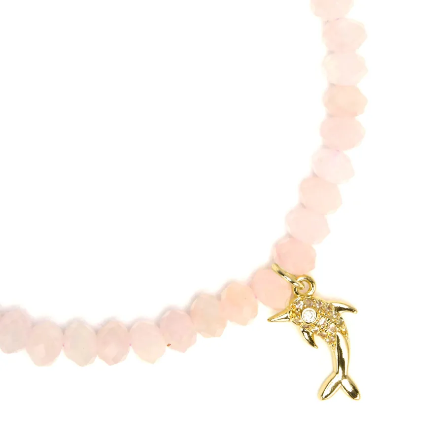 Pulsera de Plata de Ley 925 y Cuarzo Rosa acabado en oro amarillo 18k - Yifaw