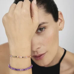 Pulsera de Plata de Ley 925 con Cristal Multicolor acabada en oro amarillo 18K - Ufela