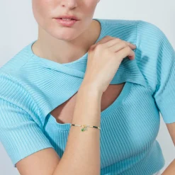 Pulsera de Plata de Ley 925 y Cristal Verde acabado en oro amarillo de 18k - Ilkan