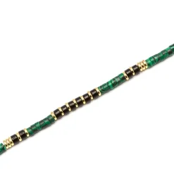 Pulsera de Plata de Ley 925 y Malaquita acabado oro 18k - Ilmina