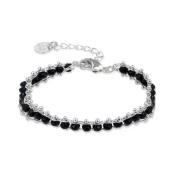 Pulsera de Plata de Ley 925 con Cristal Negro acabada en rodio - Lailai