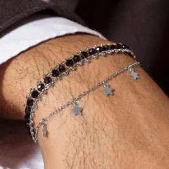 Pulsera de Plata de Ley 925 con Cristal Negro acabada en rodio - Lailai