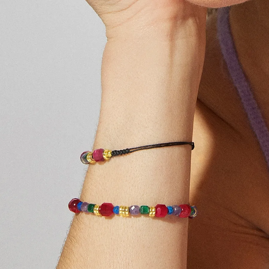 Pulsera de Plata de Ley 925 con Multicolor Piedra Natural acabada en oro amarillo 18K - Asela