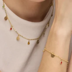Pulsera de Plata de Ley 925 y Circonita Multicolor acabado oro amarillo de 18k - Shapio