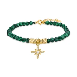 Pulsera de Plata de Ley 925 con Malaquita acabada en oro amarillo 18K - Locare