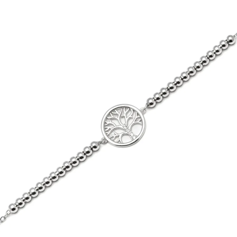 Pulsera de Plata de Ley 925 con Circonita Brillante acabada en rodio - Arbol Vida