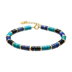 Pulsera de Plata de Ley 925 y Turquesa acabado oro amarillo de 18k - Bathim