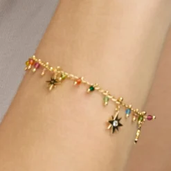 Pulsera de Plata de Ley 925 y Cristal Multicolor acabado oro amarillo de 18k - Huin