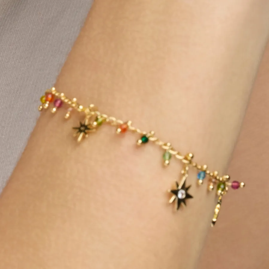 Pulsera de Plata de Ley 925 y Cristal Multicolor acabado oro amarillo de 18k - Huin
