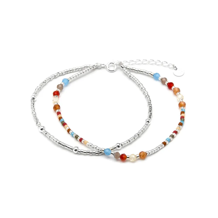Pulsera de Plata de Ley 925 y Cristal Granate acabado rodio - Lareth