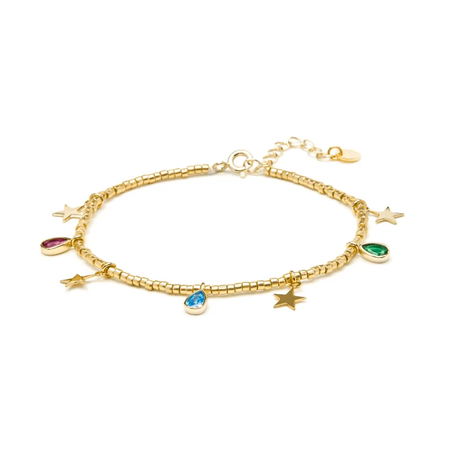 Pulsera de Plata de Ley 925 y Circonita Multicolor acabado en oro amarillo 18k - Itza