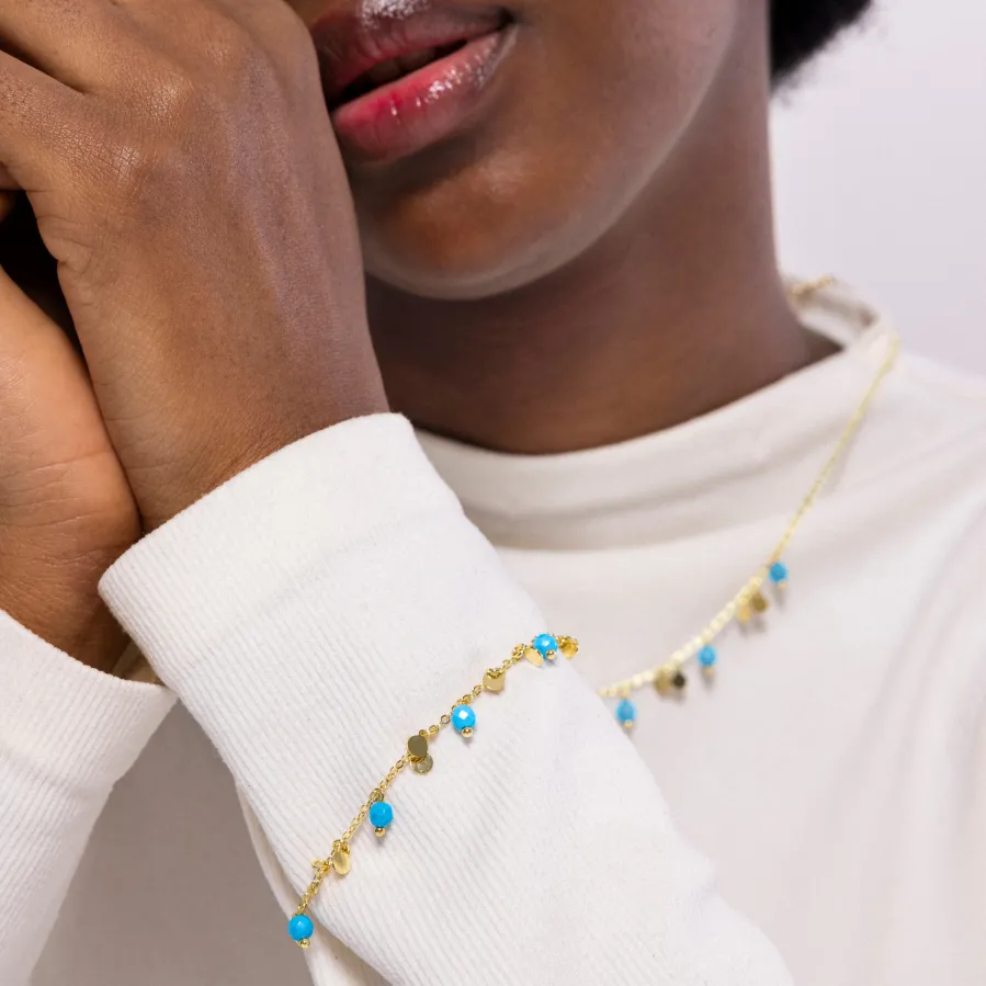 Pulsera de Turquesa acabada en oro amarillo 18K - Fawya