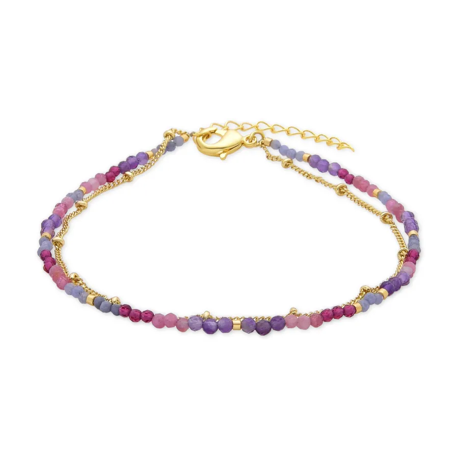 Tobillera de Cristal Morado acabado en oro amarillo de 18K - Miwa